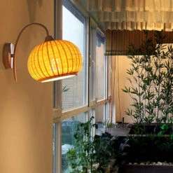 Rattan Lantern Shape Hanging Wall Sconce