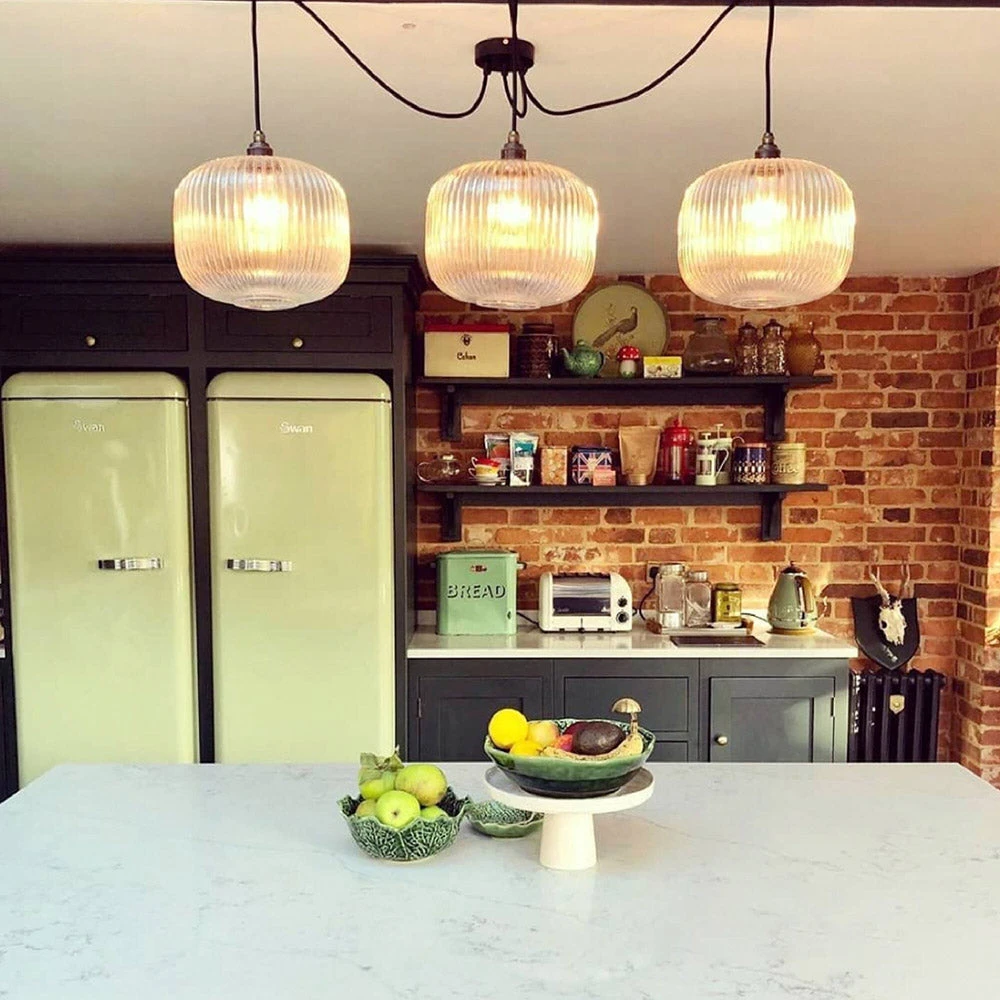 Luxury Modern Indoor Pendant Light With Ribbed Clear Glass 2 Luxury Modern Indoor Pendant Light With Ribbed Clear Glass - Image 2