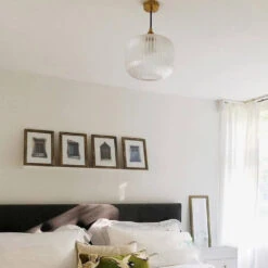 Luxury Modern Indoor Pendant Light With Ribbed Clear Glass -Demolights Sales Store ReededGlassPendantLightinstalledinabedroom 1