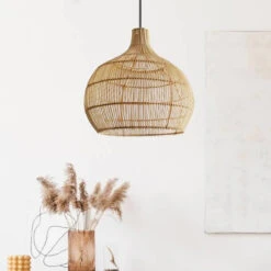 Country Rattan Woven Pendant Light For Dinning Room
