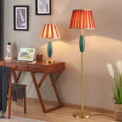 Brass Table Lamp Ceramic Desk Lampshade Retro Floor Lamp
